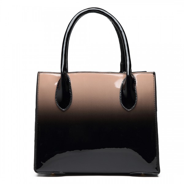 LH1759G MISS LULU PATENT LEATHER Pom Pom Two Tones HANDBAG NUDE