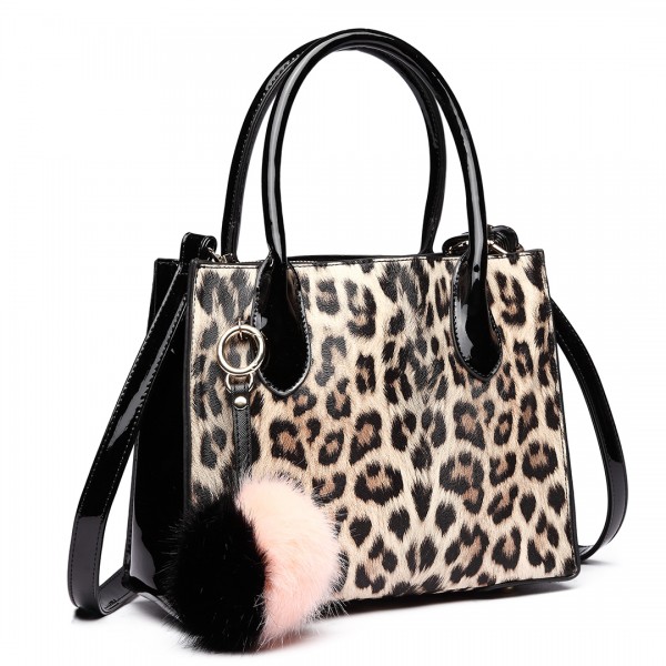 LH1759P-MISS LULU PU LEATHER POMPOM LEOPARD Pattern Handbags 