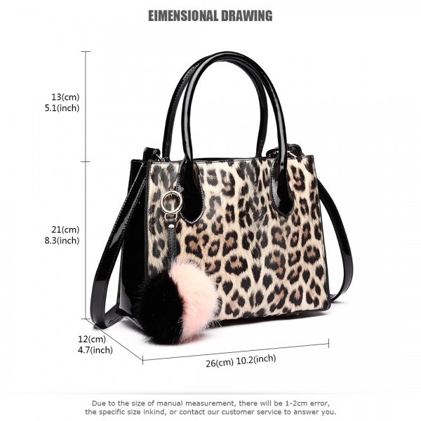 LH1759P-MISS LULU PU LEATHER POMPOM LEOPARD Pattern Handbags 