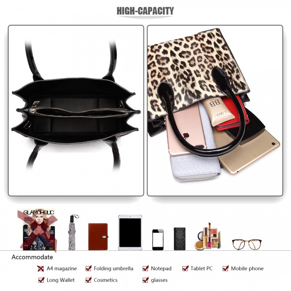 LH1759P-MISS LULU PU LEATHER POMPOM LEOPARD Pattern Handbags 
