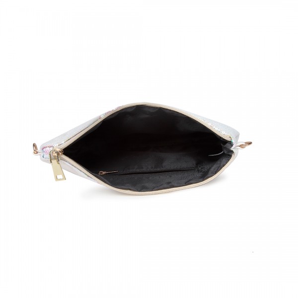 LH1765 WE- Fräulein Lulu Kettenriemen Satchel Shinning Clutch Bag mit Reißverschluss Gehäuse Weiß