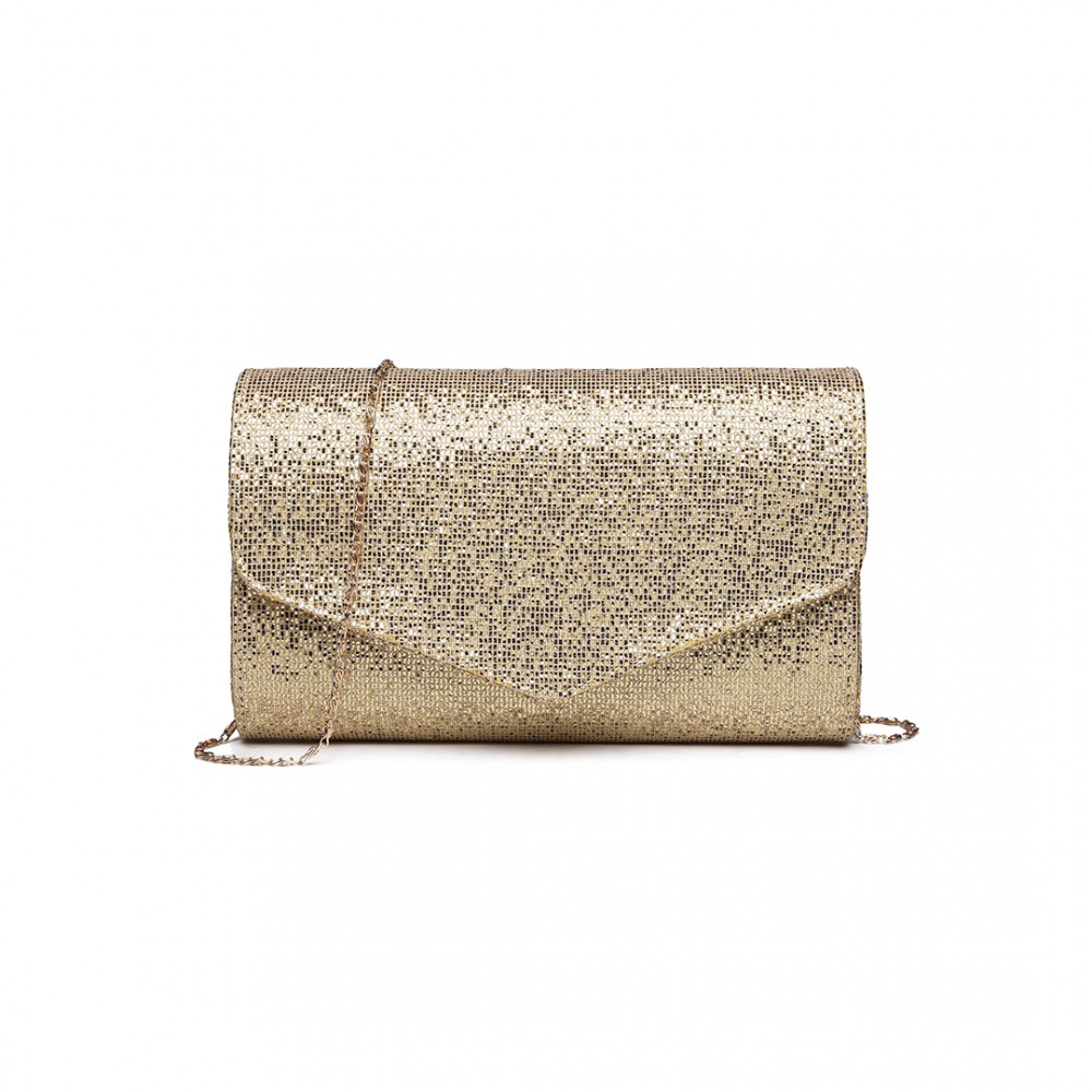 LH1801-Miss Lulu Glitter Envelope Clutch Evening Bag Beige