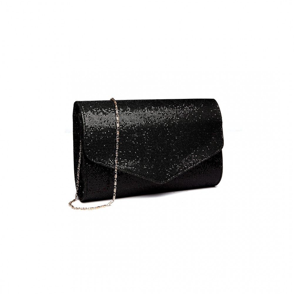LH1801-Miss Lulu Glitter Envelope Clutch Evening Bag Black