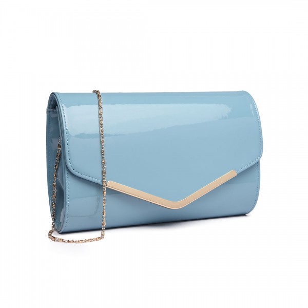 LH1809-Miss Lulu Patent leather Envelope Clutch Bag Blue