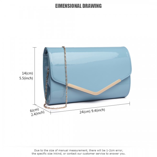 LH1809-Miss Lulu Patent leather Envelope Clutch Bag Blue