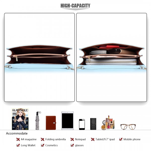 LH1809-Miss Lulu Patent leather Envelope Clutch Bag Blue