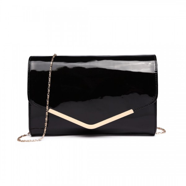 LH1809-Miss Lulu Patent leather Envelope Clutch Bag Black