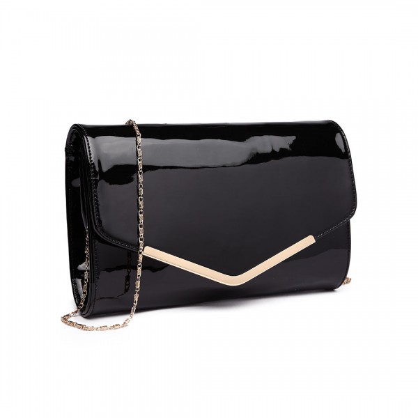 LH1809-Miss Lulu Patent leather Envelope Clutch Bag Black
