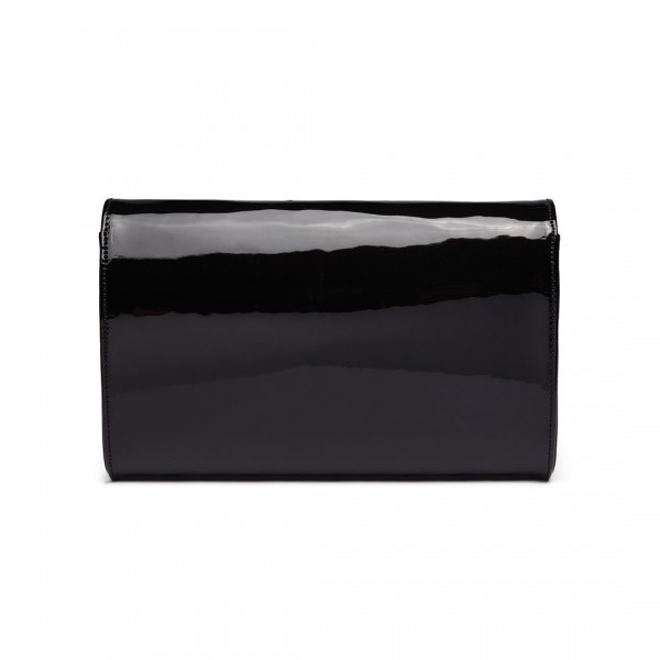LH1809-Miss Lulu Patent leather Envelope Clutch Bag Black