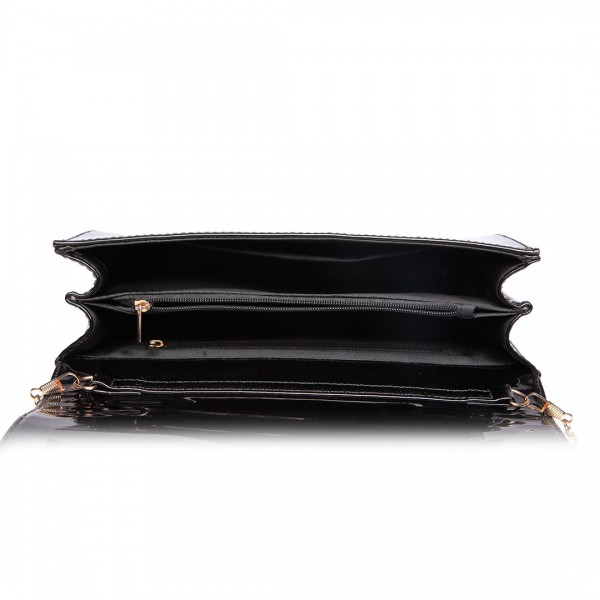 LH1809-Miss Lulu Patent leather Envelope Clutch Bag Black
