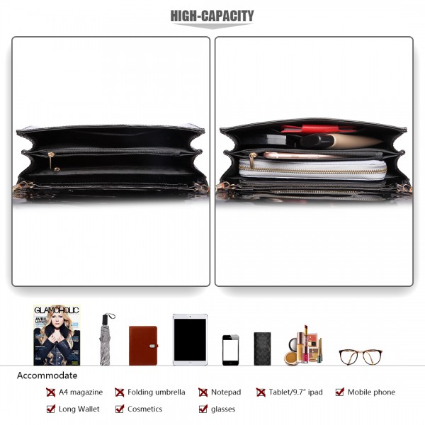 LH1809-Miss Lulu Patent leather Envelope Clutch Bag Black