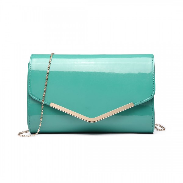 LH1809-Miss Lulu Patent leather Envelope Clutch Bag Green