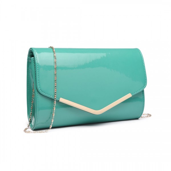 LH1809-Miss Lulu Patent leather Envelope Clutch Bag Green
