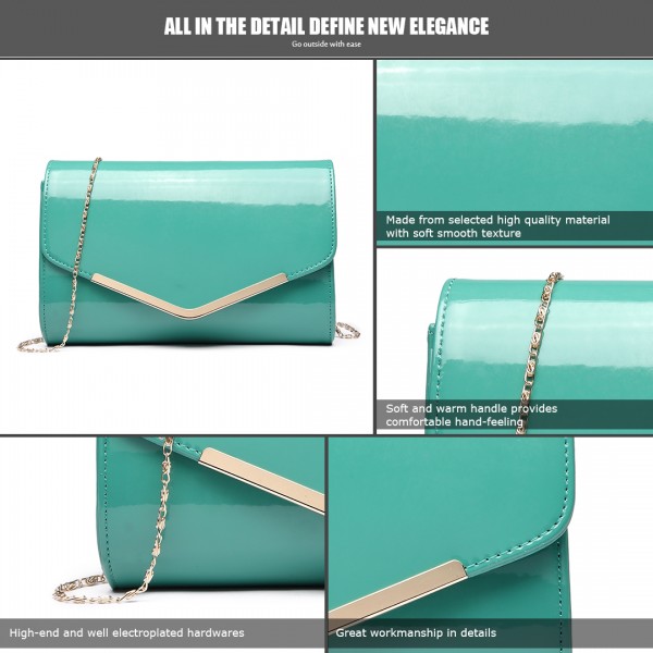 LH1809-Miss Lulu Patent leather Envelope Clutch Bag Green