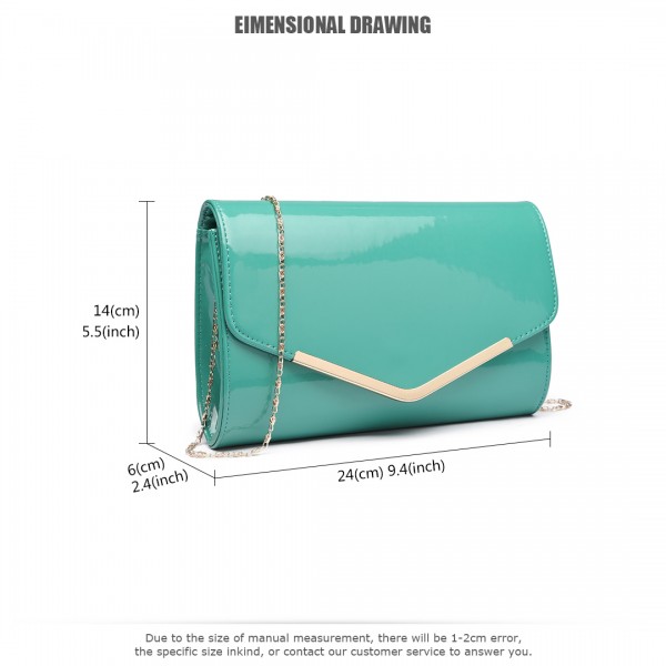 LH1809-Miss Lulu Patent leather Envelope Clutch Bag Green