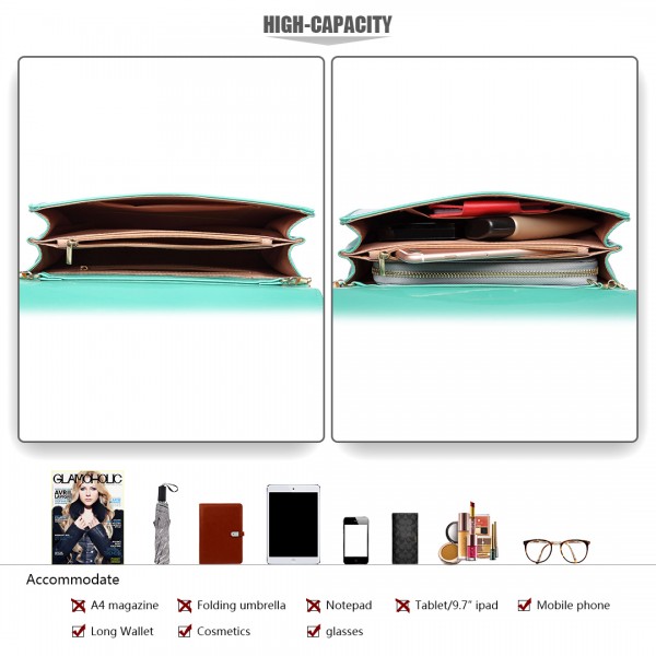 LH1809-Miss Lulu Patent leather Envelope Clutch Bag Green