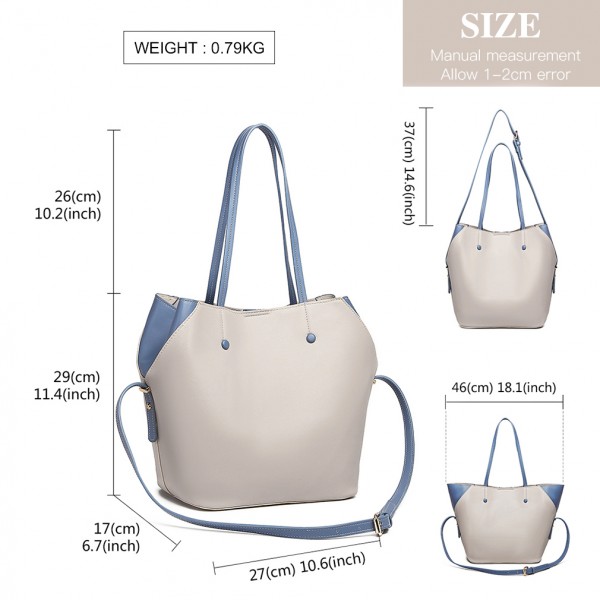 LH1908 - MISS LULU 2 PIECE MULTI-WAY SHOULDER TOTE BAG - GREY LH1908 - MISS LULU 2 PIECE MULTI-WAY SHOULDER TOTE BAG - GREY