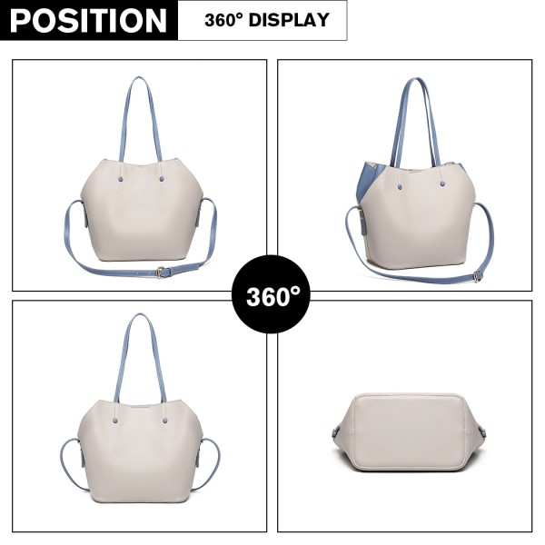 LH1908 - MISS LULU 2 PIECE MULTI-WAY SHOULDER TOTE BAG - GREY LH1908 - MISS LULU 2 PIECE MULTI-WAY SHOULDER TOTE BAG - GREY