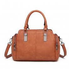 LH2004 - Miss Lulu Leather Look Everyday Bowler Handbag - Brown