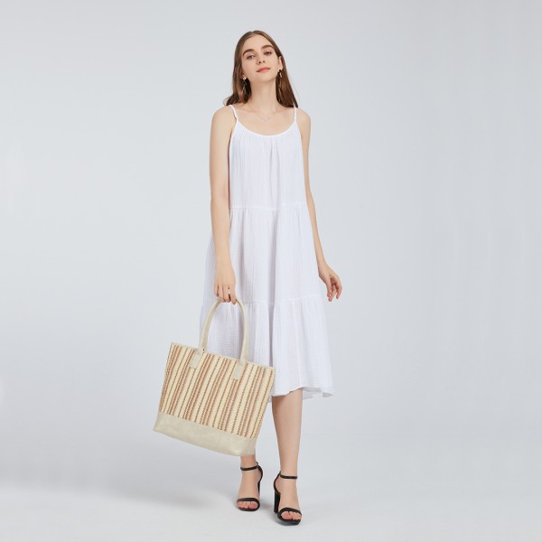 LH2009 - Miss Lulu Leather Look Woven Design Tote Bag - Beige