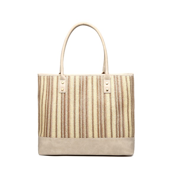 LH2009 - Miss Lulu Leather Look Woven Design Tote Bag - Beige