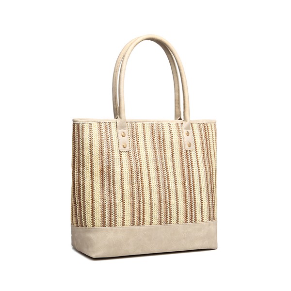 LH2009 - Miss Lulu Leather Look Woven Design Tote Bag - Beige
