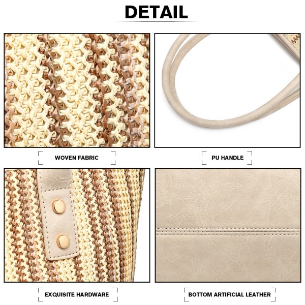 LH2009 - Miss Lulu Leather Look Woven Design Tote Bag - Beige