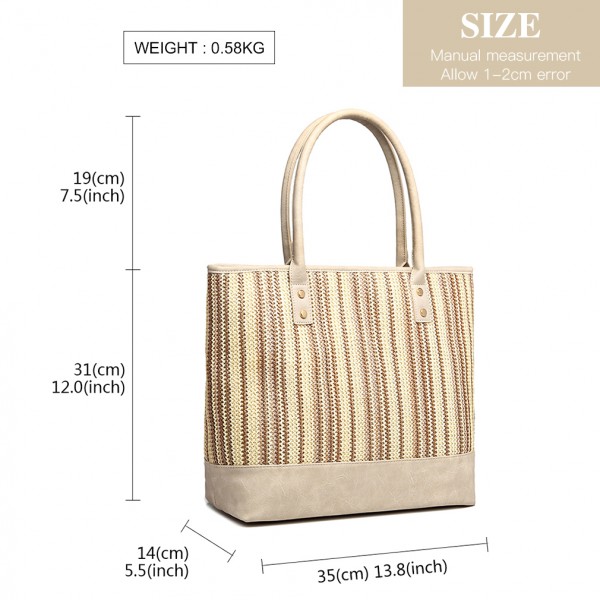 LH2009 - Miss Lulu Leather Look Woven Design Tote Bag - Beige