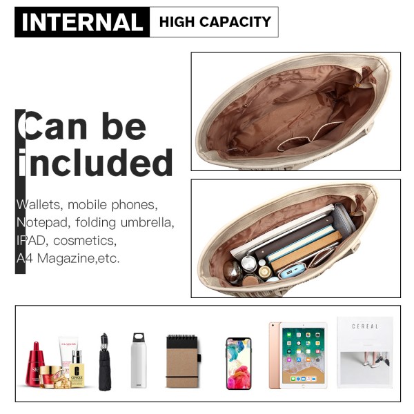 LH2009 - Miss Lulu Leather Look Woven Design Tote Bag - Beige