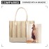 LH2009 - Miss Lulu Leather Look Woven Design Tote Bag - Beige