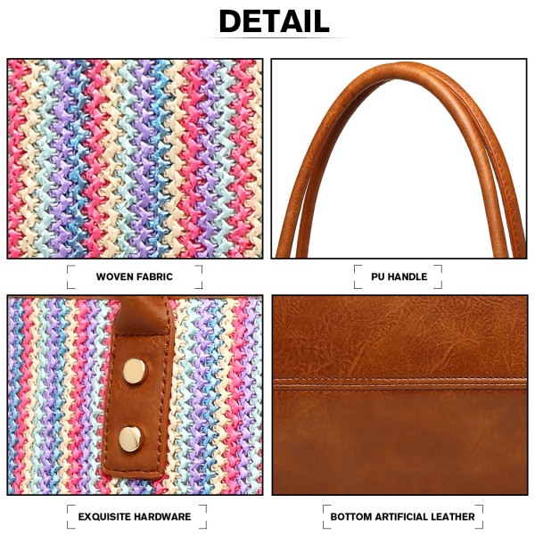 LH2009 - Miss Lulu Leather Look Woven Design Tote Bag - Brown