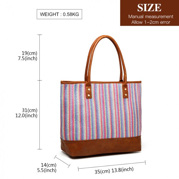 LH2009 - Miss Lulu Leather Look Woven Design Tote Bag - Brown