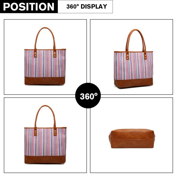 LH2009 - Miss Lulu Leather Look Woven Design Tote Bag - Brown