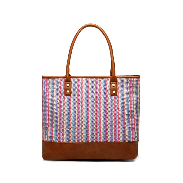 LH2009 - Miss Lulu Leather Look Woven Design Tote Bag - Brown