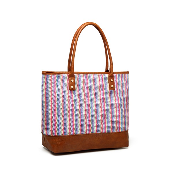 LH2009 - Miss Lulu Leather Look Woven Design Tote Bag - Brown