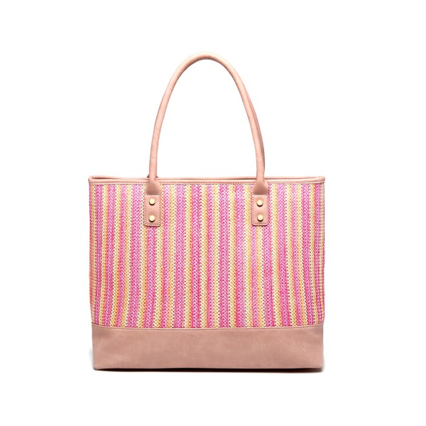 LH2009 - Miss Lulu Leather Look Woven Design Tote Bag - Pink