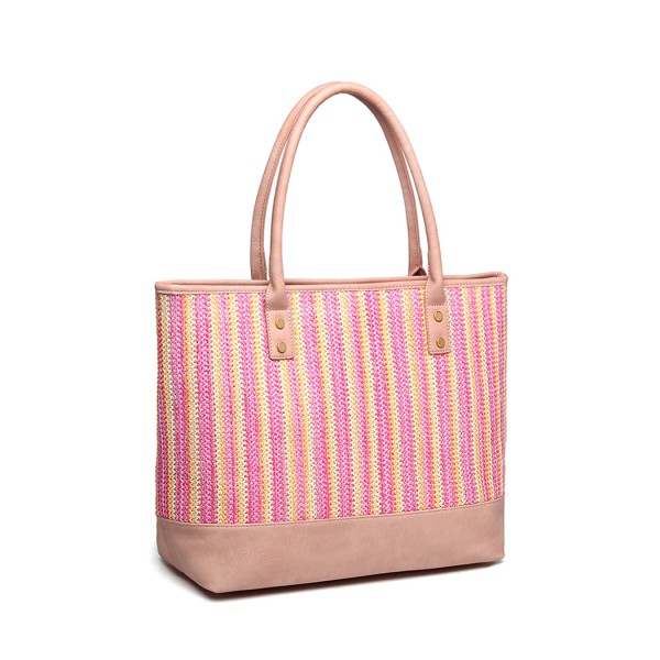LH2009 - Miss Lulu Leather Look Woven Design Tote Bag - Pink