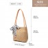 LH2010 - Miss Lulu Gewebtes Stroh Design Schultertasche mit Tupfenschal - Khaki LH2010 - Miss Lulu Gewebtes Stroh Design Schultertasche mit Tupfenschal - Khaki