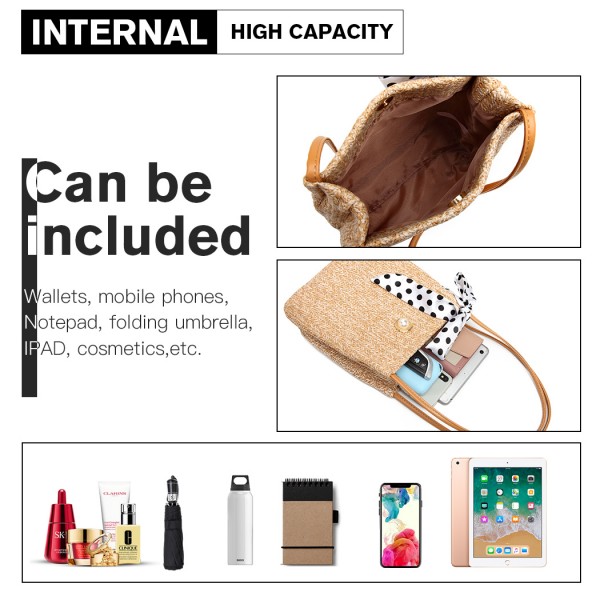 LH2010 - Miss Lulu Gewebtes Stroh Design Schultertasche mit Tupfenschal - Khaki LH2010 - Miss Lulu Gewebtes Stroh Design Schultertasche mit Tupfenschal - Khaki