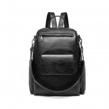 LH2012 - Miss Lulu Large Leather Look Backpack - Black