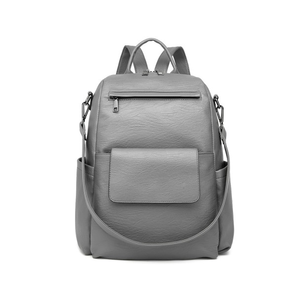 LH2012 - Miss Lulu Large Leather Look Backpack - Grey