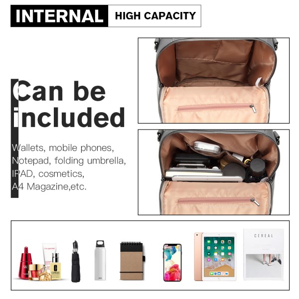 LH2012 - Miss Lulu Large Leather Look Backpack - Grey