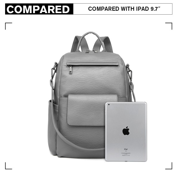 LH2012 - Miss Lulu Large Leather Look Backpack - Grey