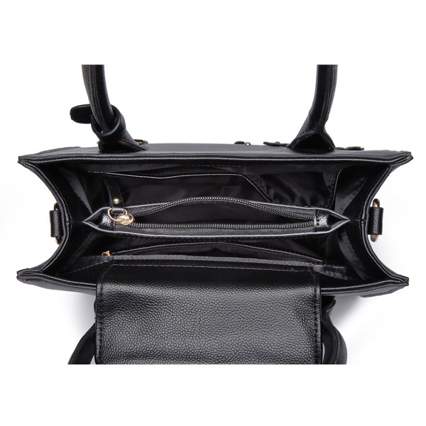 LH6809 - Miss Lulu Embellished Flower Leather Look Handbag - Black LH6809 - Miss Lulu Embellished Flower Leather Look Handbag - Black