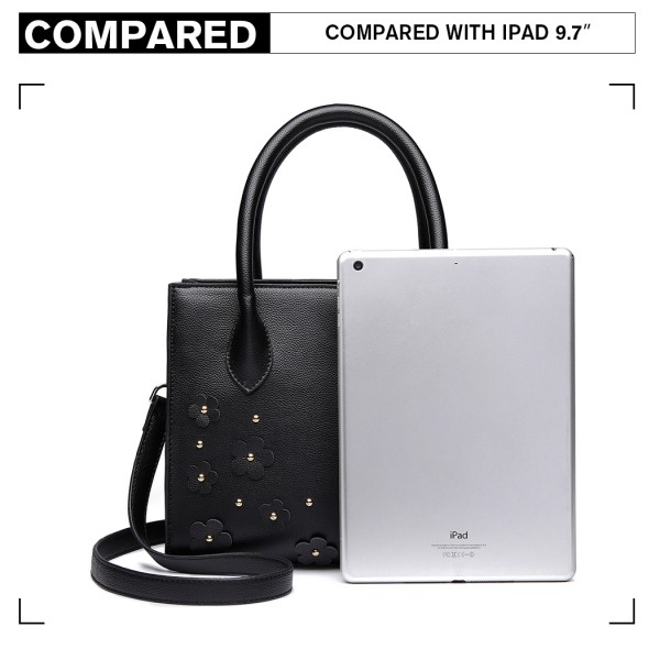 LH6809 - Miss Lulu Embellished Flower Leather Look Handbag - Black LH6809 - Miss Lulu Embellished Flower Leather Look Handbag - Black