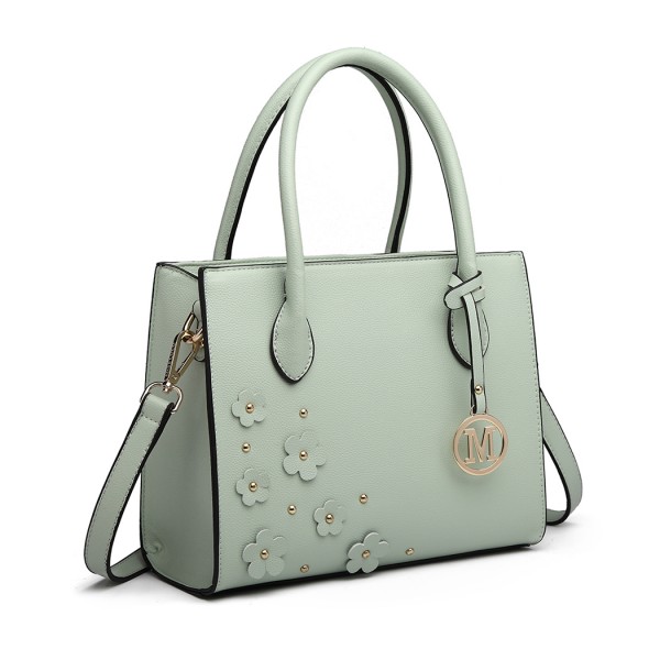 LH6809 - Miss Lulu Embellished Flower Leather Look Handbag - Green LH6809 - Miss Lulu Embellished Flower Leather Look Handbag - Green