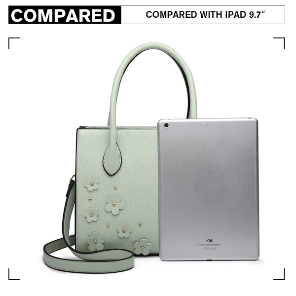 LH6809 - Miss Lulu Embellished Flower Leather Look Handbag - Green LH6809 - Miss Lulu Embellished Flower Leather Look Handbag - Green