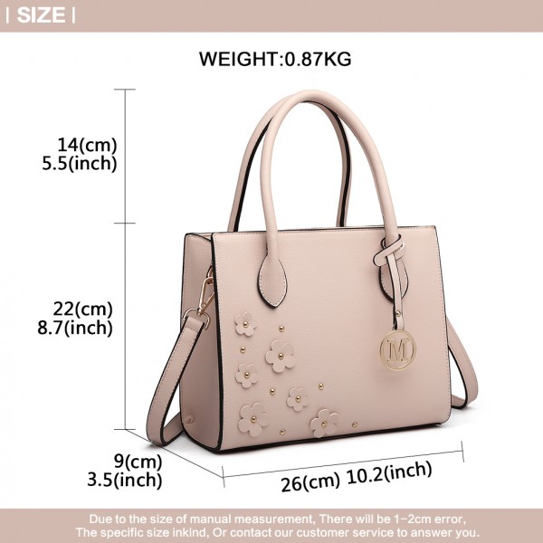 LH6809 - Miss Lulu Embellished Flower Leather Look Handbag - Nude LH6809 - Miss Lulu Embellished Flower Leather Look Handbag - Nude