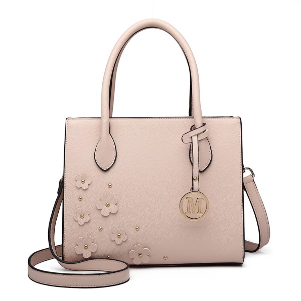 LH6809 - Miss Lulu Embellished Flower Leather Look Handbag - Nude LH6809 - Miss Lulu Embellished Flower Leather Look Handbag - Nude