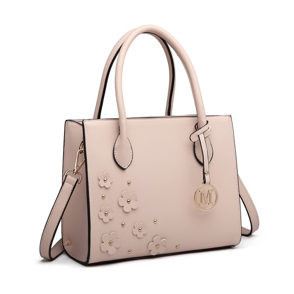 LH6809 - Miss Lulu Embellished Flower Leather Look Handbag - Nude LH6809 - Miss Lulu Embellished Flower Leather Look Handbag - Nude